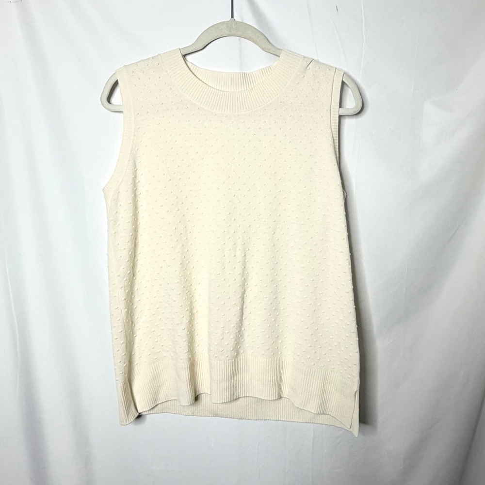 Akris Cream Wool Cashmere Swiss Dot Sleeveless Knit Top Size 10
